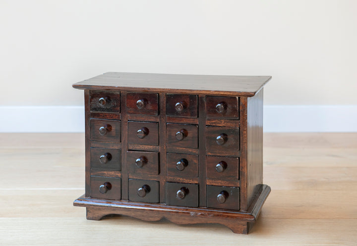 Antique Apothecary Cabinet With 16 Small Drawers, Lacquered Wood