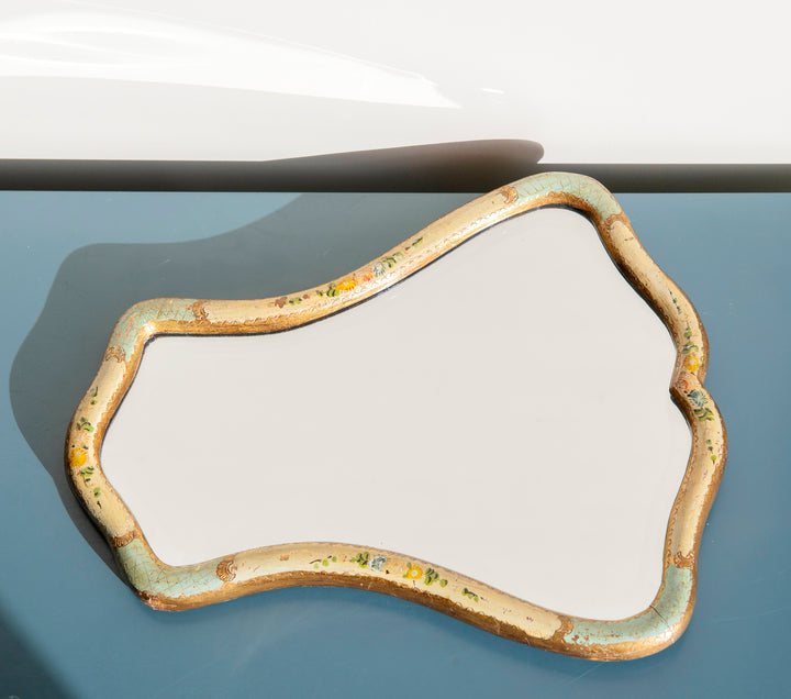 Italian Florentine Mirror, Scalloped Hand Painted Frame