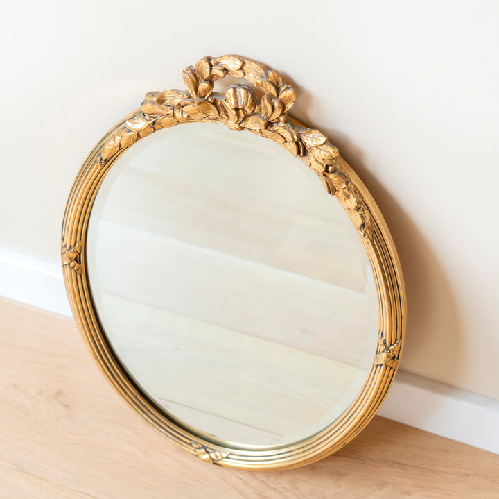 Oval Gold Mirror With Beveled Glass, Acanthus Leaves Frame