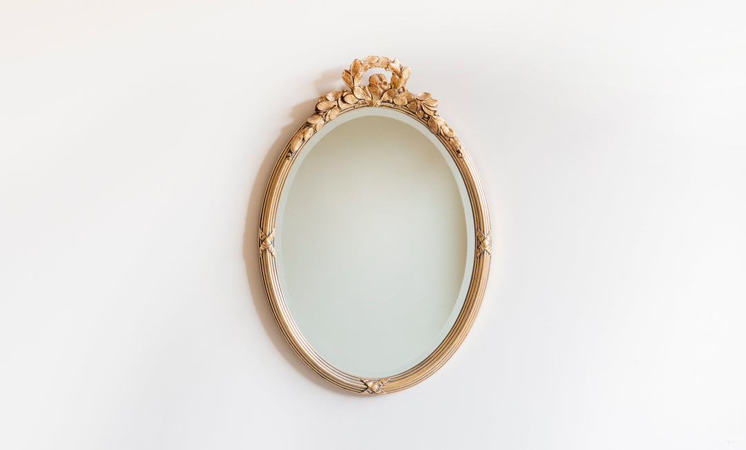 Oval Gold Mirror With Beveled Glass, Acanthus Leaves Frame