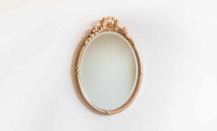 Oval Gold Mirror With Beveled Glass, Acanthus Leaves Frame