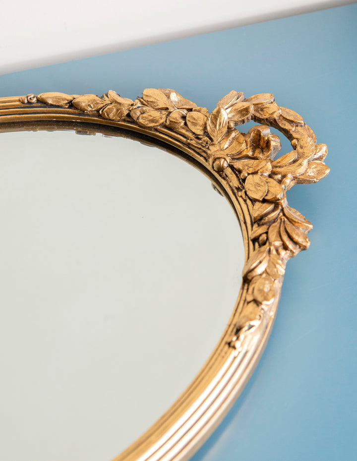 Oval Gold Mirror With Beveled Glass, Acanthus Leaves Frame