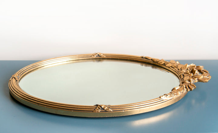 Oval Gold Mirror With Beveled Glass, Acanthus Leaves Frame