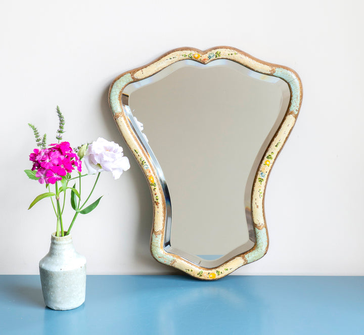 Italian Florentine Mirror, Scalloped Hand Painted Frame