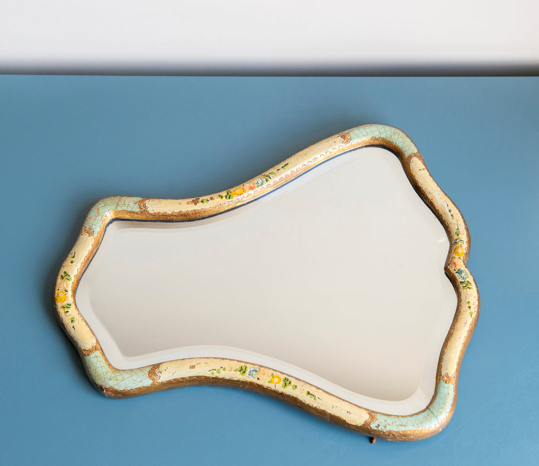 Italian Florentine Mirror, Scalloped Hand Painted Frame