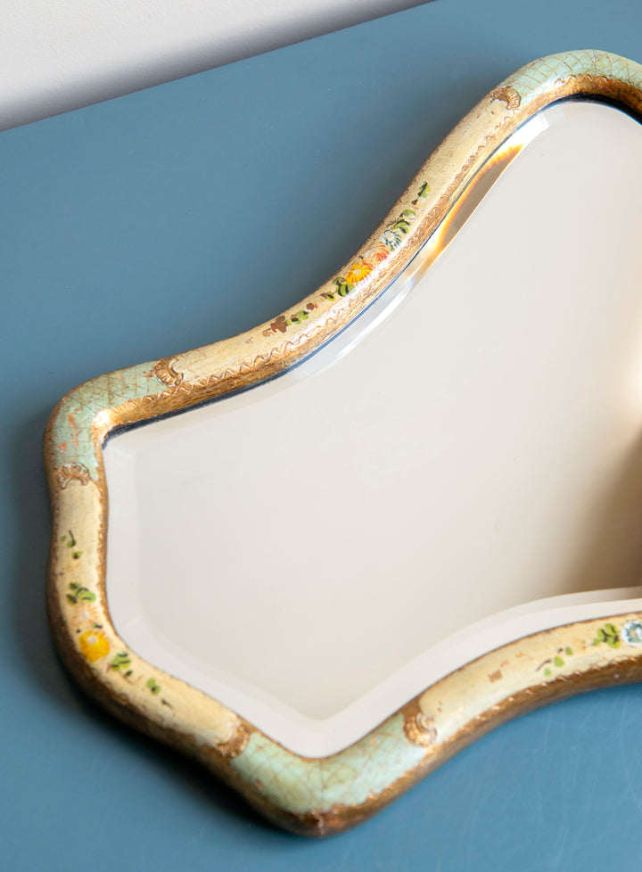 Italian Florentine Mirror, Scalloped Hand Painted Frame