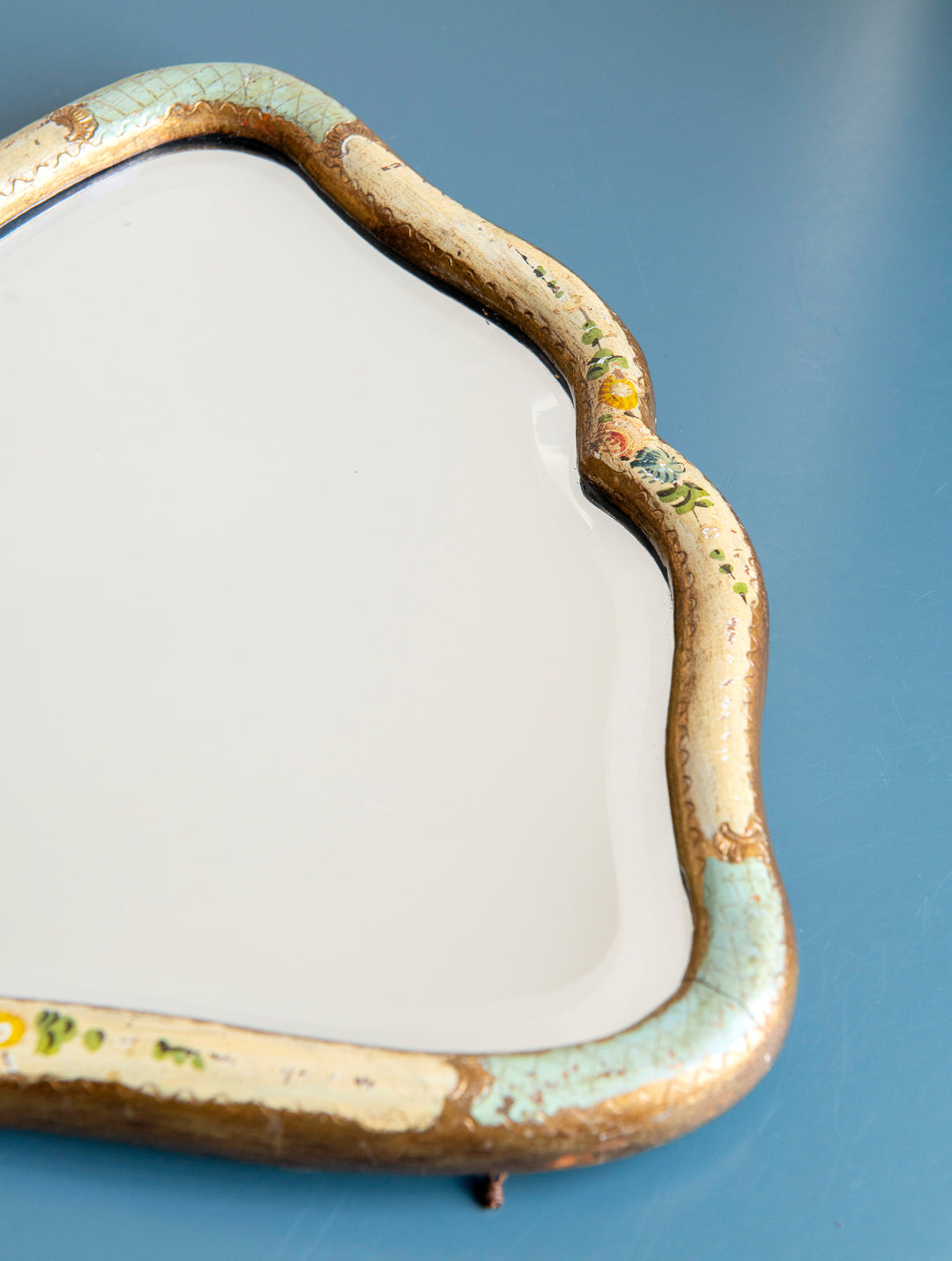 Italian Florentine Mirror, Scalloped Hand Painted Frame