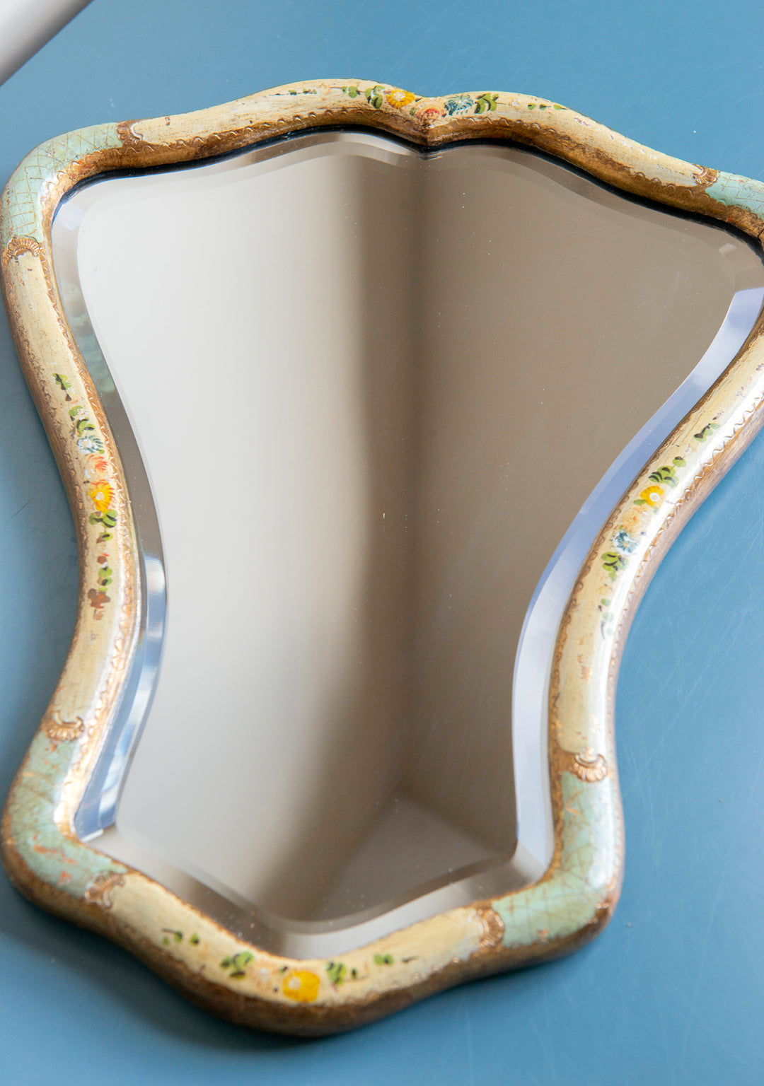 Italian Florentine Mirror, Scalloped Hand Painted Frame