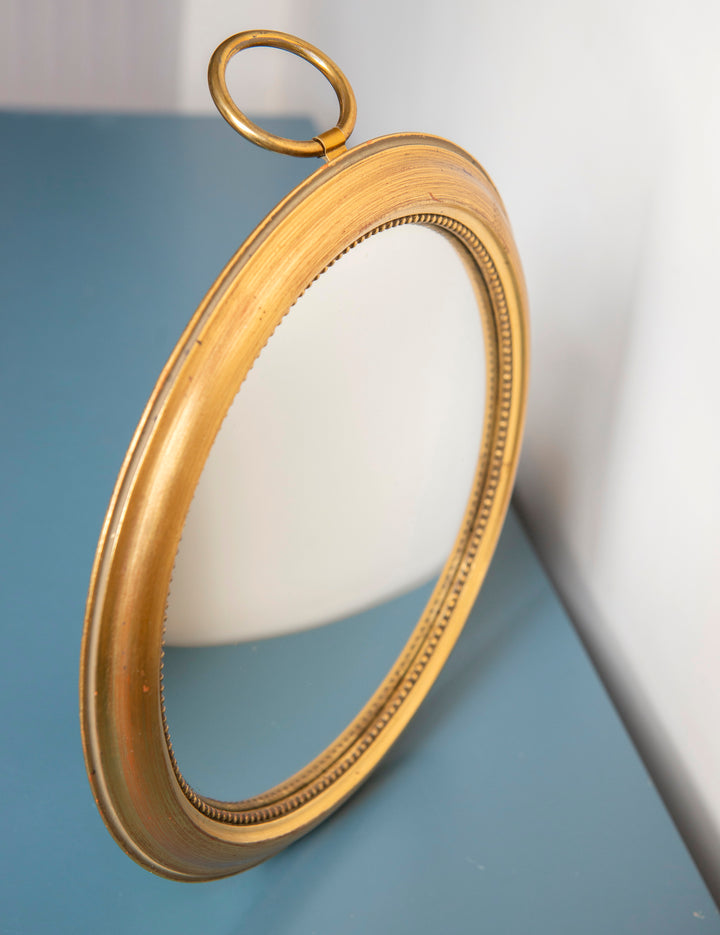 Round Golden Convex Wall Mirror, Belgium, 1950s