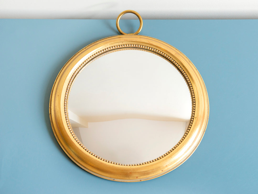 Round Golden Convex Wall Mirror, Belgium, 1950s