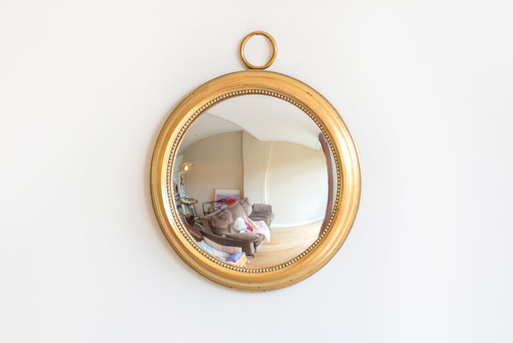 Round Golden Convex Wall Mirror, Belgium, 1950s