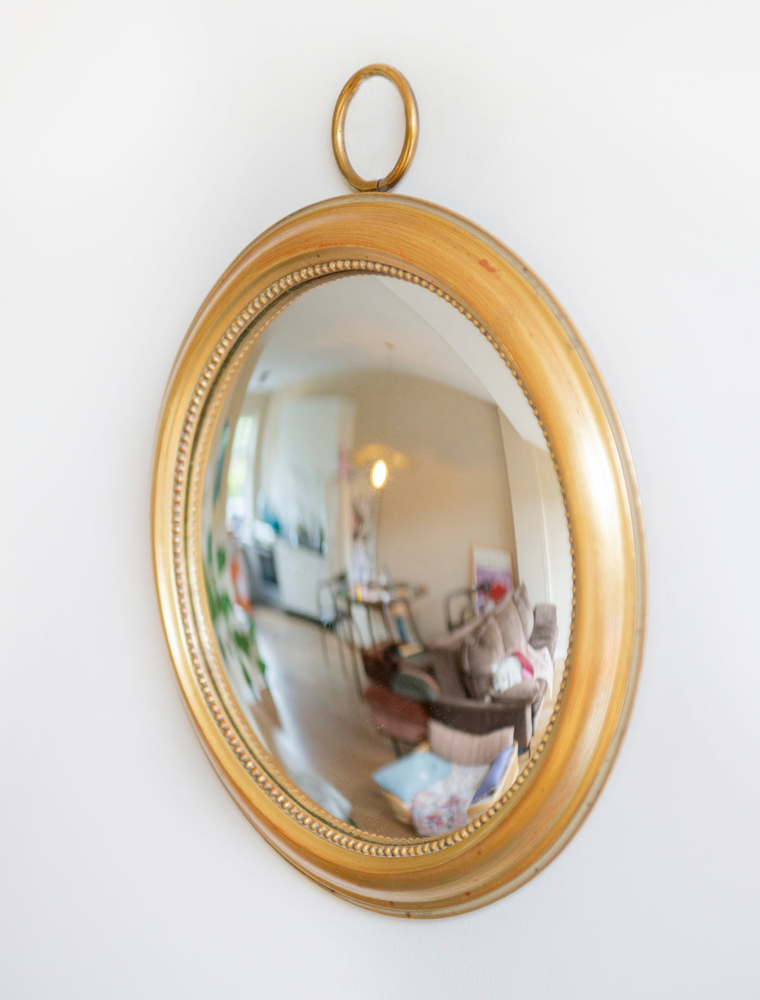 Round Golden Convex Wall Mirror, Belgium, 1950s