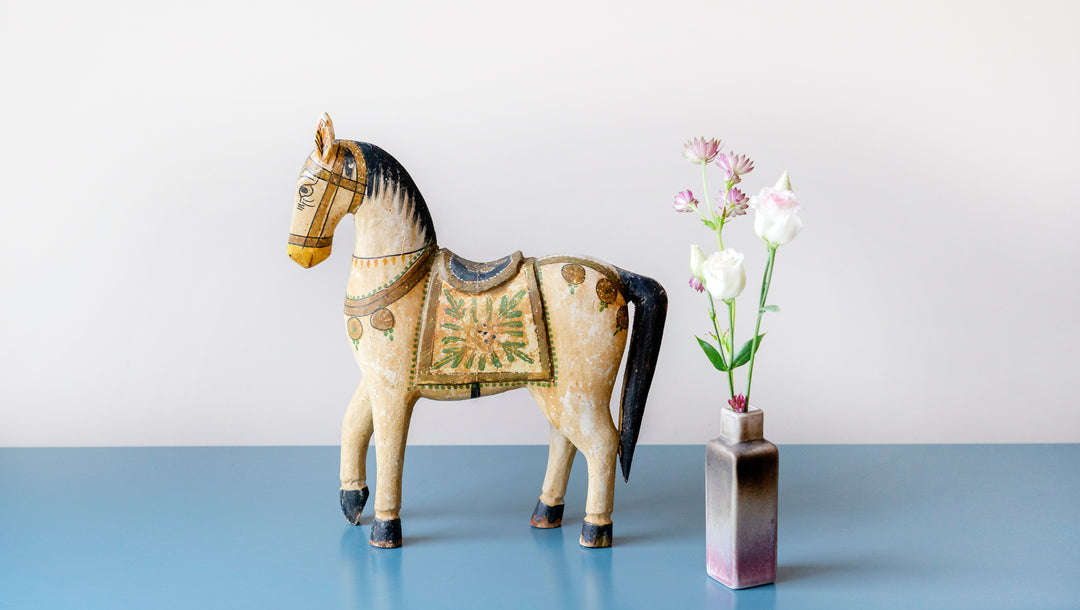 Antique Indian Ghodi Wedding Horse, Hand Painted Statue