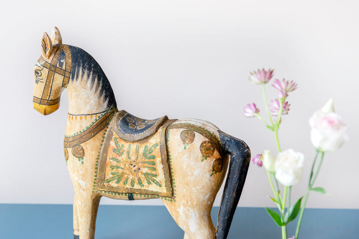 Antique Indian Ghodi Wedding Horse, Hand Painted Statue