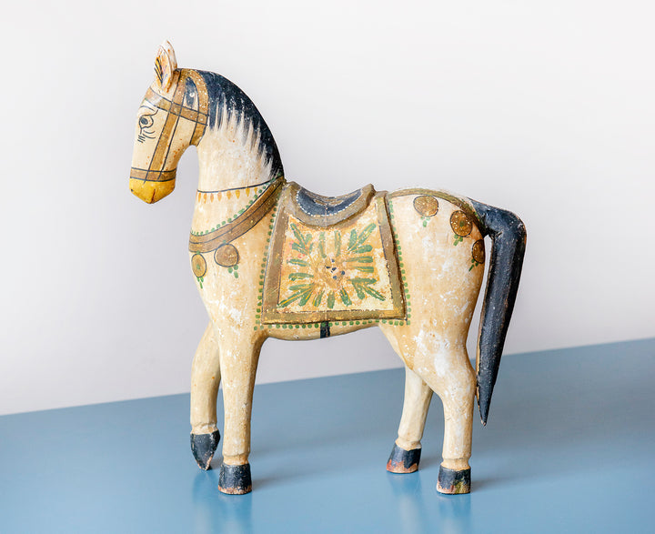 Antique Indian Ghodi Wedding Horse, Hand Painted Statue