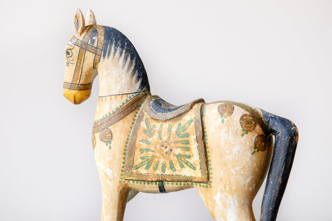 Antique Indian Ghodi Wedding Horse, Hand Painted Statue