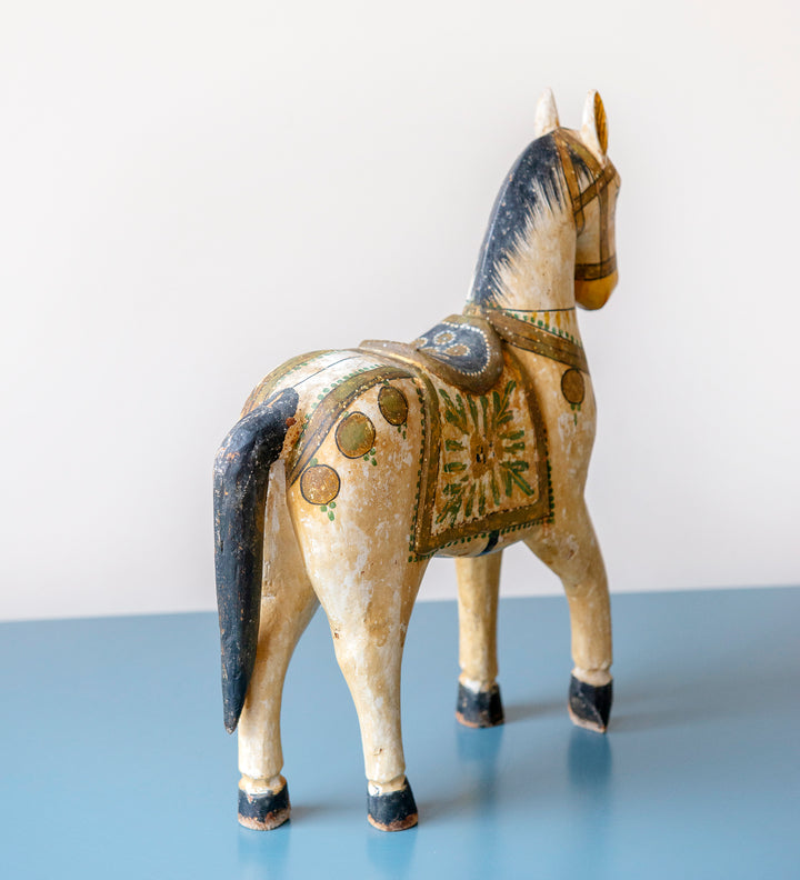 Antique Indian Ghodi Wedding Horse, Hand Painted Statue