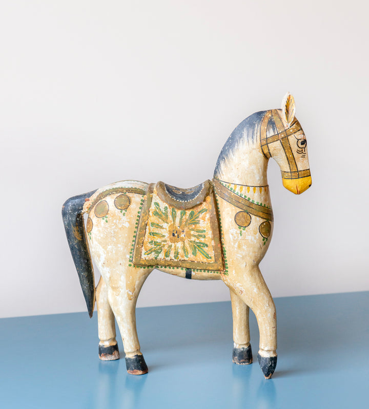 Antique Indian Ghodi Wedding Horse, Hand Painted Statue