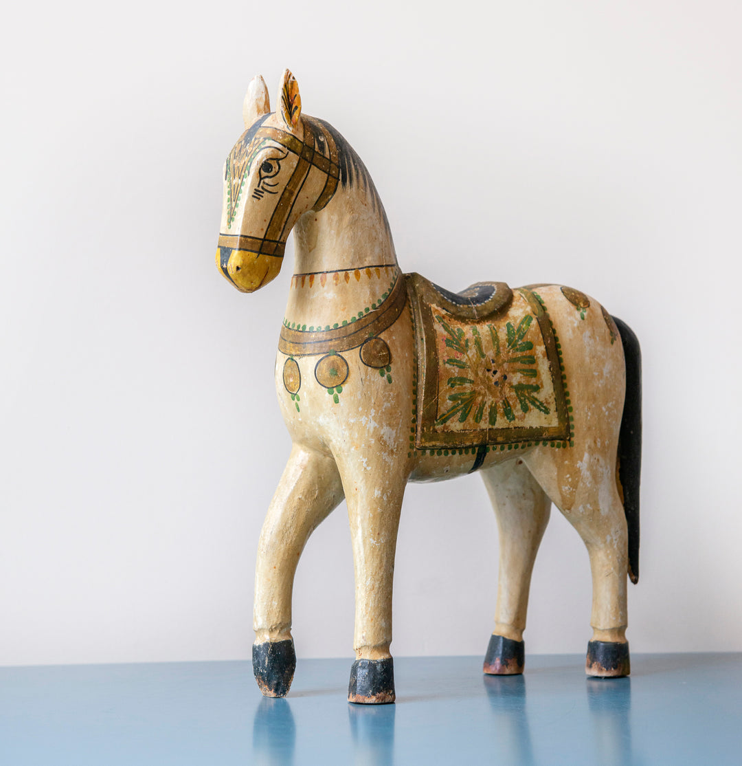 Antique Indian Ghodi Wedding Horse, Hand Painted Statue