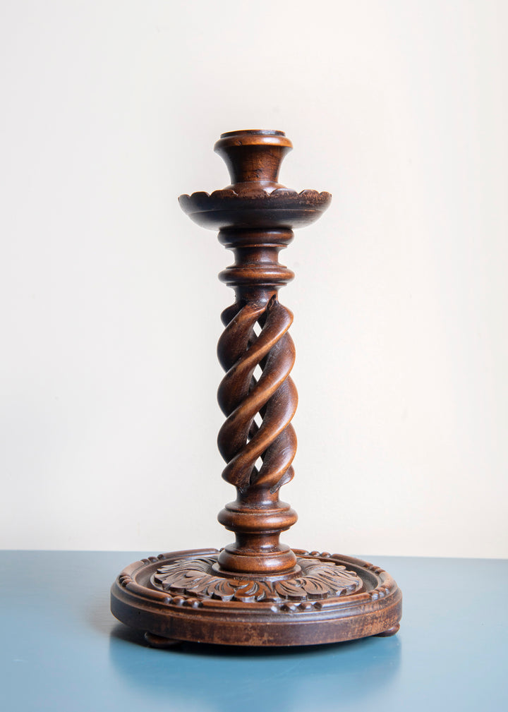 Pair of Hand Carved Barley Twist Candle Holders, 1900s