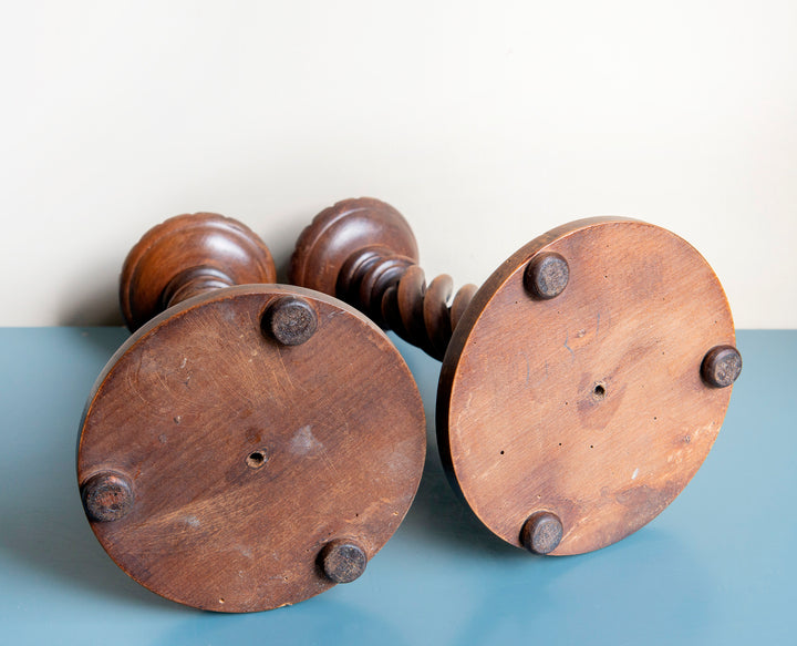 Pair of Hand Carved Barley Twist Candle Holders, 1900s