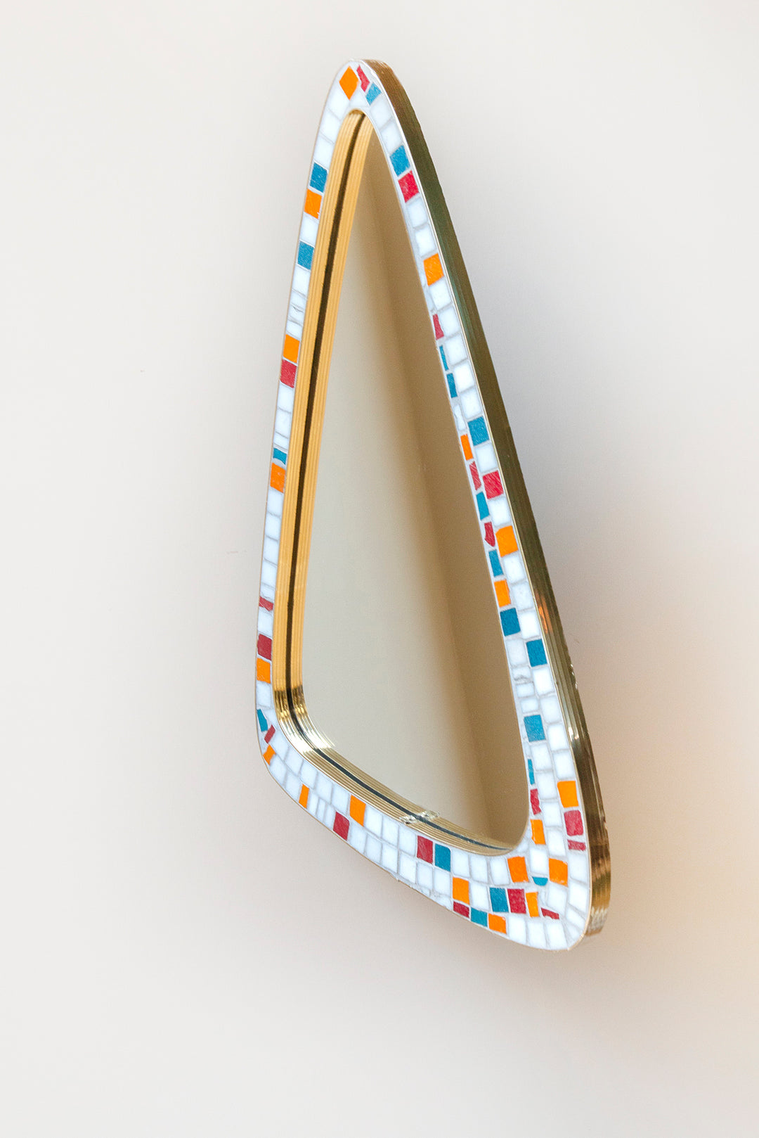 Mid-Century Mosaic Mirror With Wall Shelf, Asymmetrical Tiled Frame