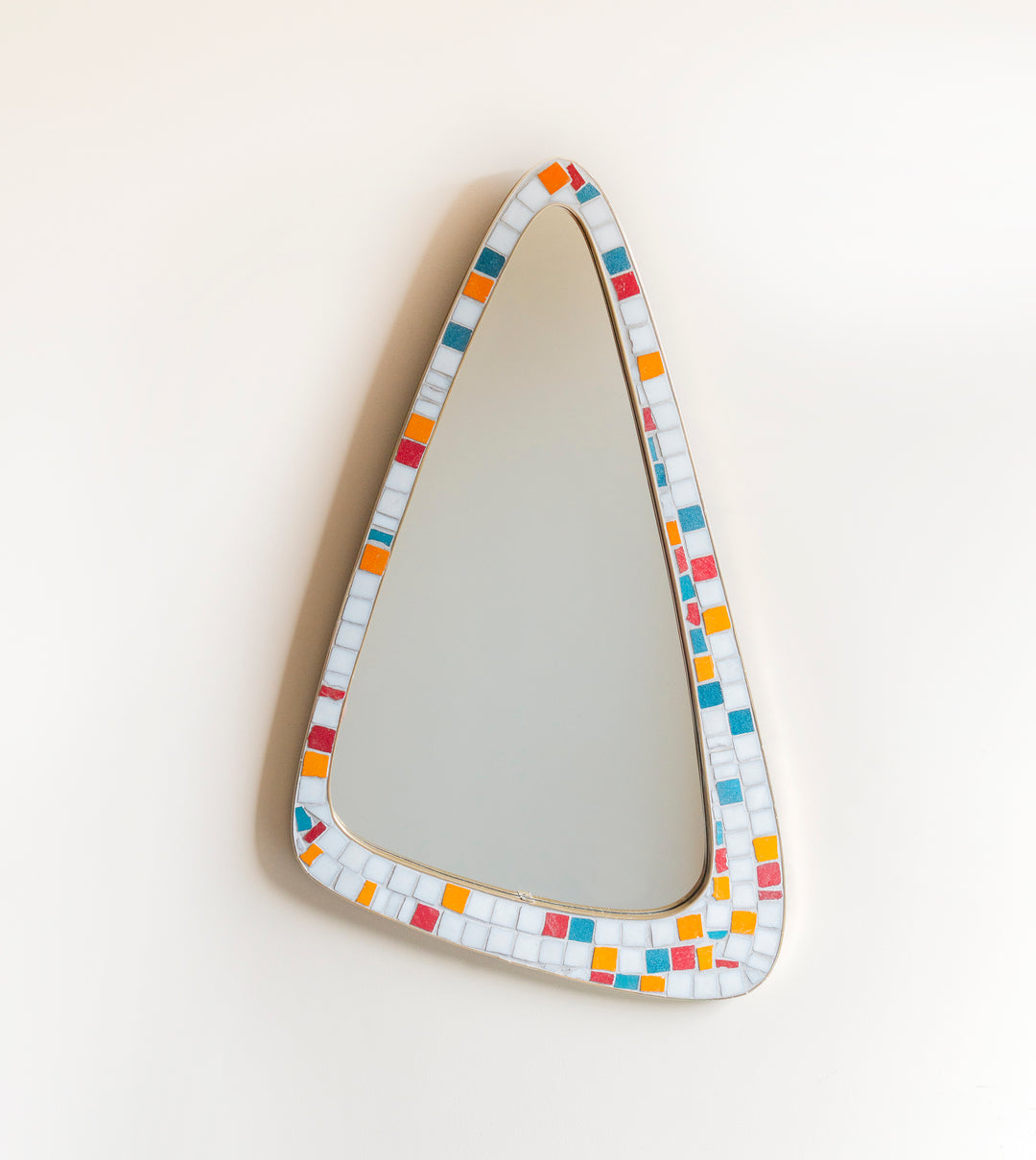 Mid-Century Mosaic Mirror With Wall Shelf, Asymmetrical Tiled Frame