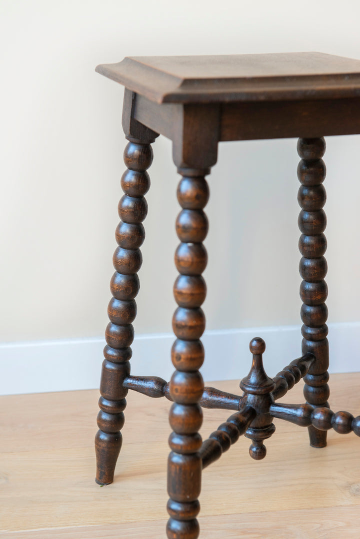 Antique Square Side Table With Bobbin Legs, 1920s