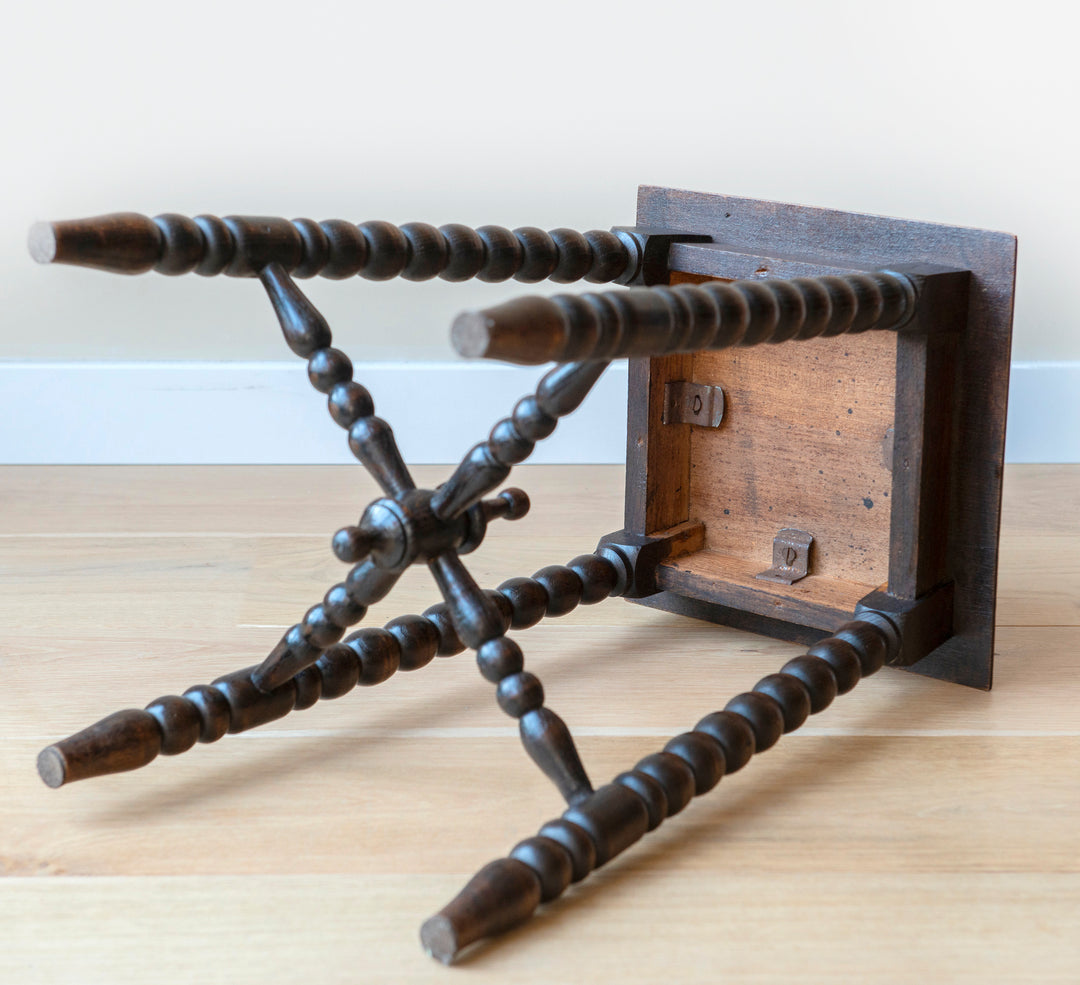 Antique Square Side Table With Bobbin Legs, 1920s