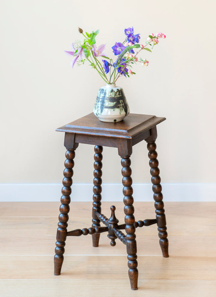 Antique Square Side Table With Bobbin Legs, 1920s