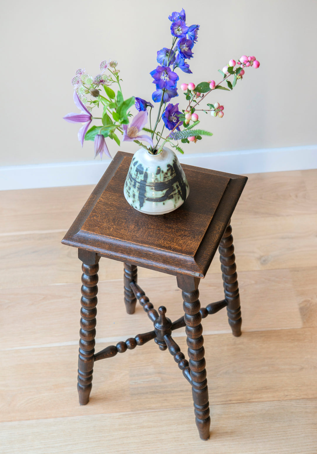 Antique Square Side Table With Bobbin Legs, 1920s