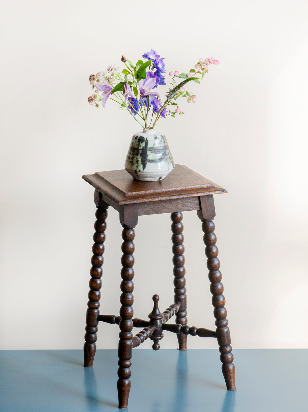 Antique Square Side Table With Bobbin Legs, 1920s