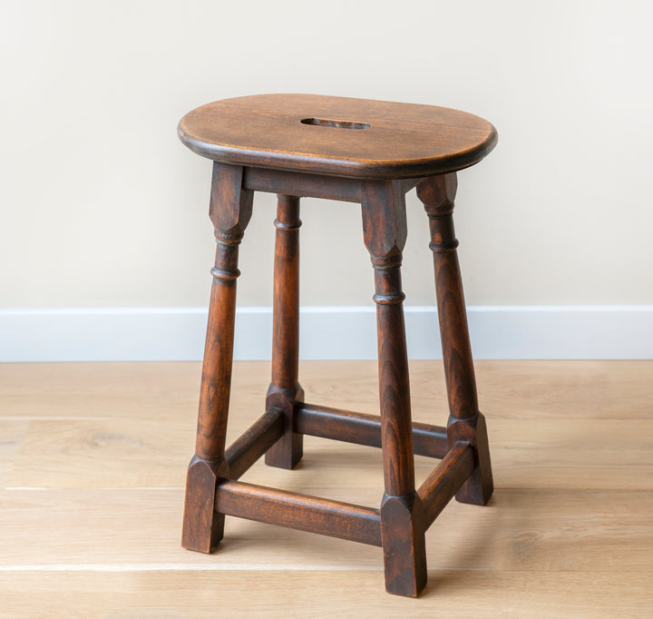 Antique French Farmers Stool, Oak Wood