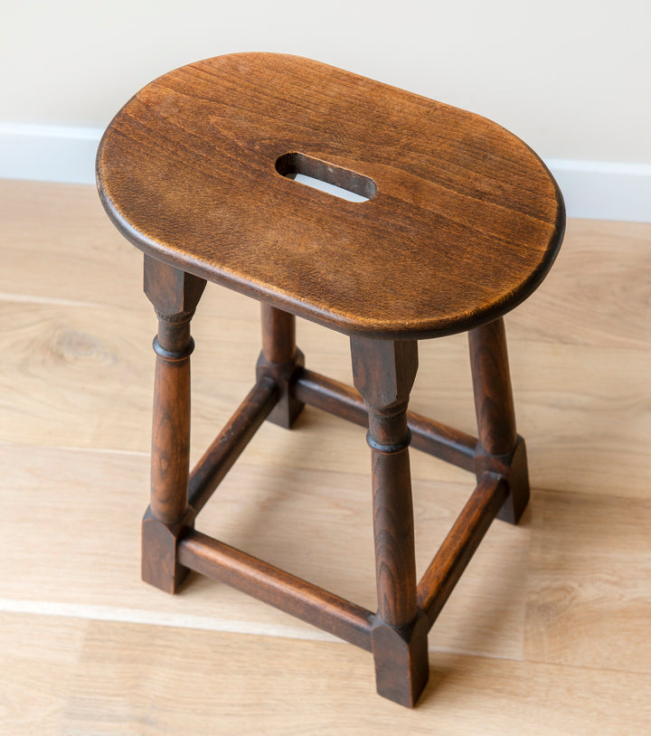 Antique French Farmers Stool, Oak Wood