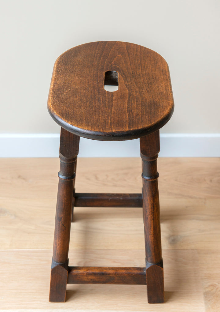 Antique French Farmers Stool, Oak Wood