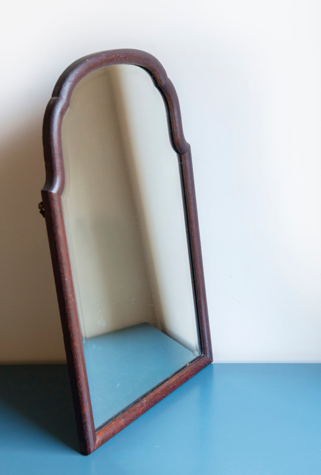 Dark Oak Scalloped Mirror With Beveled Glass, 1900s