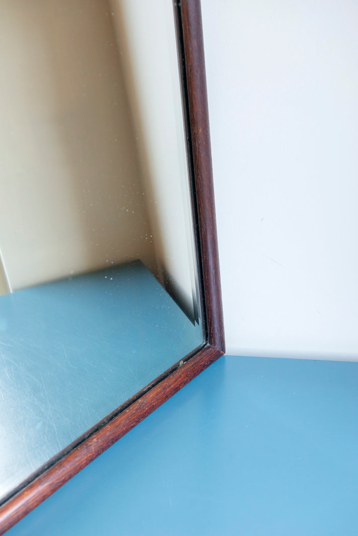 Dark Oak Scalloped Mirror With Beveled Glass, 1900s