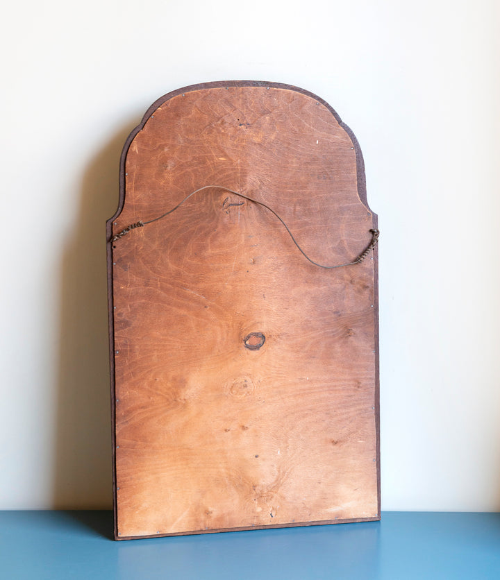 Dark Oak Scalloped Mirror With Beveled Glass, 1900s