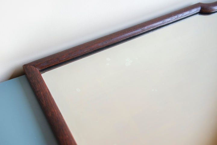 Dark Oak Scalloped Mirror With Beveled Glass, 1900s