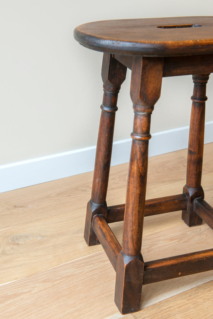 Antique French Farmers Stool, Oak Wood