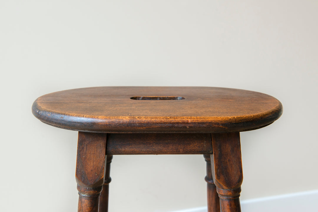 Antique French Farmers Stool, Oak Wood