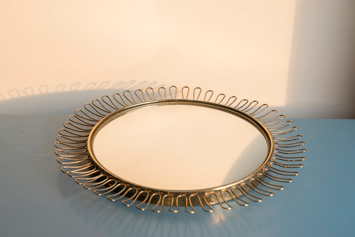 Sun Mirror With Brass Loop Edge, Attributed To Josef Frank