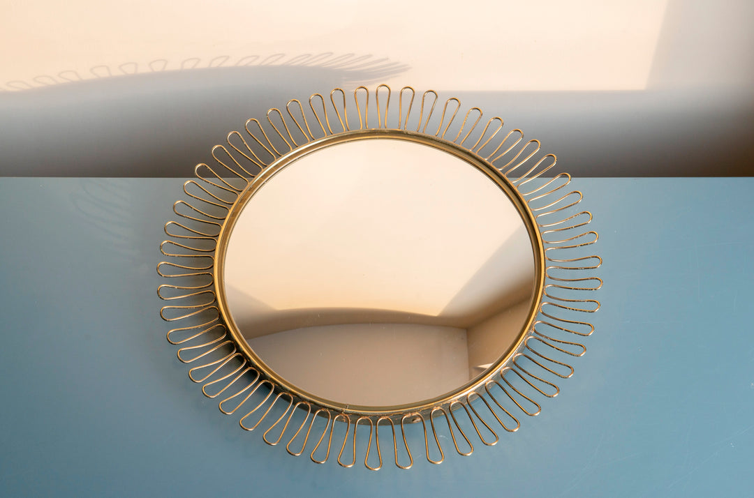 Sun Mirror With Brass Loop Edge, Attributed To Josef Frank