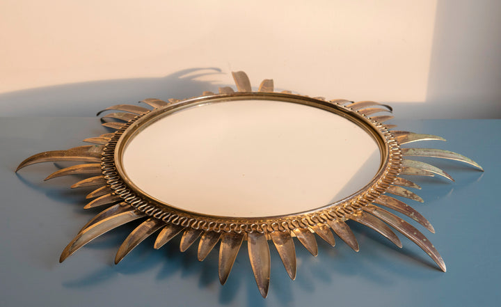 Mid-Century Convex Sunburst Mirror, Deknudt, Made In Belgium