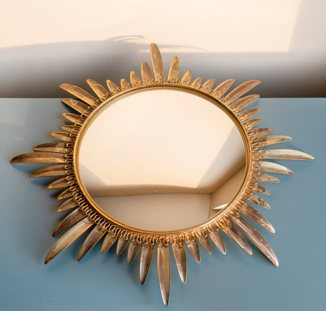 Mid-Century Convex Sunburst Mirror, Deknudt, Made In Belgium