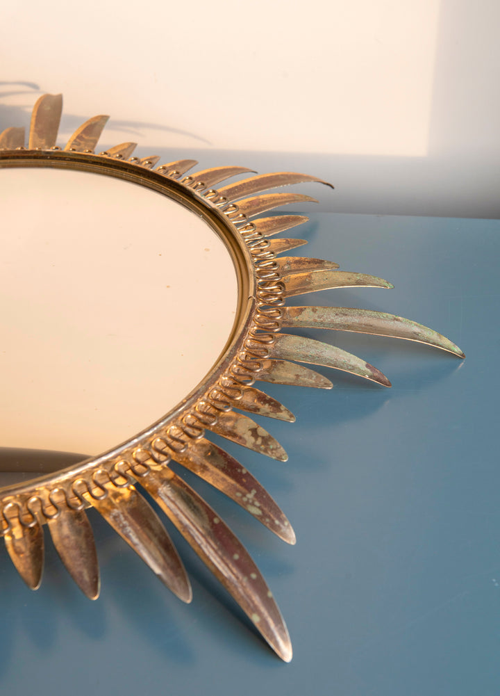 Mid-Century Convex Sunburst Mirror, Deknudt, Made In Belgium