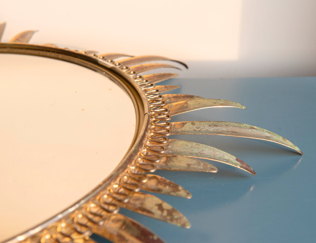 Mid-Century Convex Sunburst Mirror, Deknudt, Made In Belgium