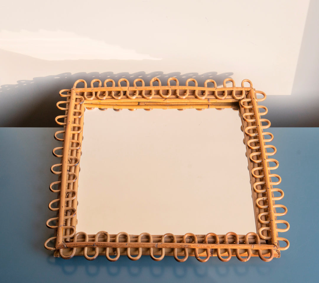 Italian Mid-Century Bamboo Mirror, Franco Albini