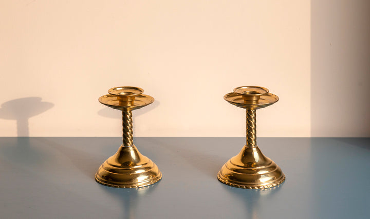 Set Of Two Brass Twisted Candle Holders