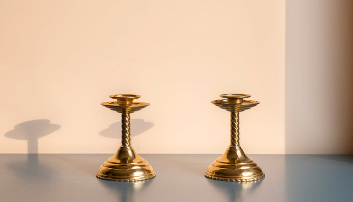 Set Of Two Brass Twisted Candle Holders